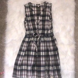 Womens Gap Plaid Dress Drawstring Waist